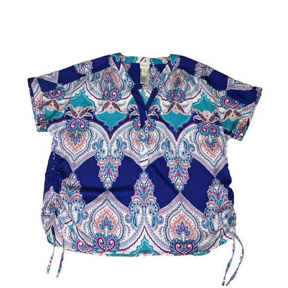 CHICO’S Blue Paisley Cinch Sides Top - Women’s 2 (US)Large - Picture 5 of 10